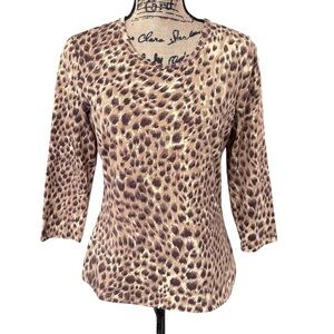 J. MCLAUGHLIN Signature Tee Top Catalina Cloth Leopard Print Size Medium